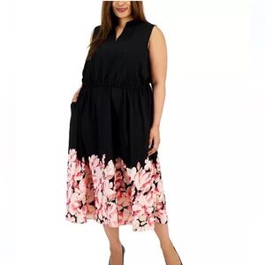 Anne Klein woman’s Plus Size 1x Jenna Border-Hem Elastic-Waist Midi Dress euc